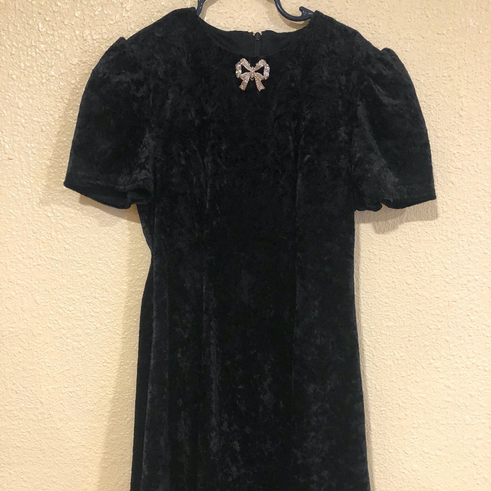 Jessica McClintock Vintage Velvet Black Dress Girls Sz 7 90s Wednesday